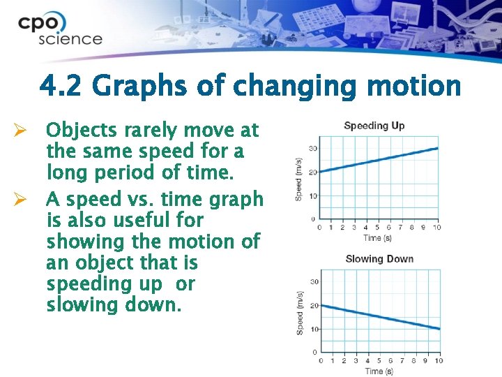 4. 2 Graphs of changing motion Ø Objects rarely move at the same speed