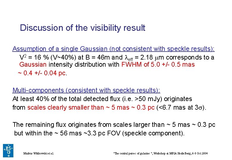 Discussion of the visibility result Assumption of a single Gaussian (not consistent with speckle