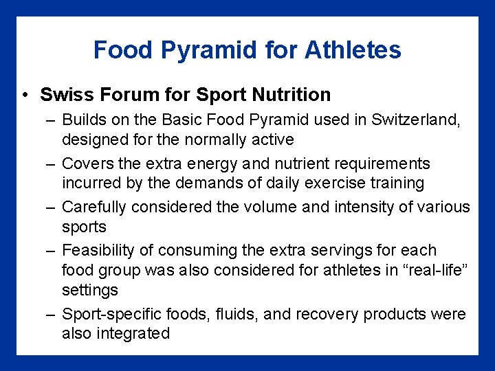 Food Pyramid for Athletes • Swiss Forum for Sport Nutrition – Builds on the