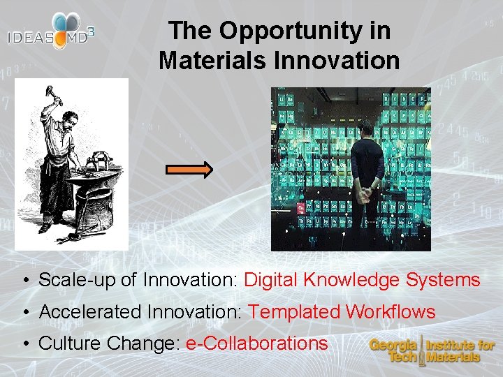 The Opportunity in Materials Innovation • Scale-up of Innovation: Digital Knowledge Systems • Accelerated