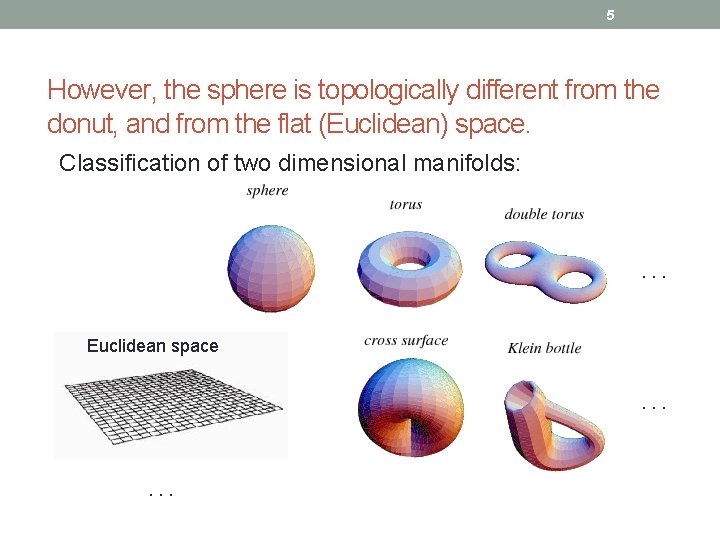 5 However, the sphere is topologically different from the donut, and from the flat