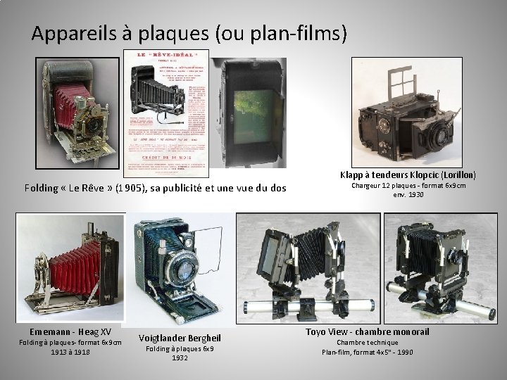 Appareils à plaques (ou plan-films) Klapp à tendeurs Klopcic (Lorillon) Folding « Le Rêve