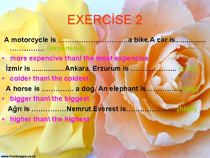 EXERCİSE 2 A motorcycle is ……………a bike. A car is. . . . …………….