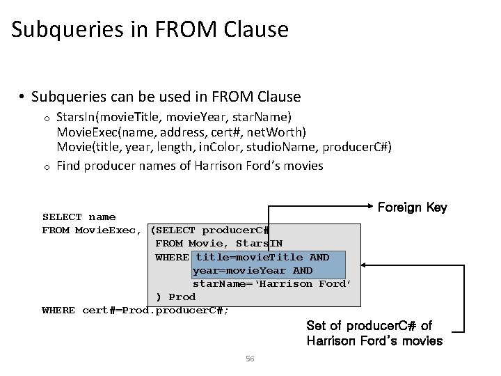 Subqueries in FROM Clause • Subqueries can be used in FROM Clause Stars. In(movie.
