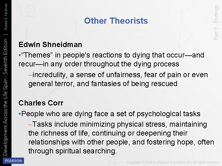 Other Theorists Edwin Shneidman • “Themes” in people's reactions to dying that occur—and recur—in
