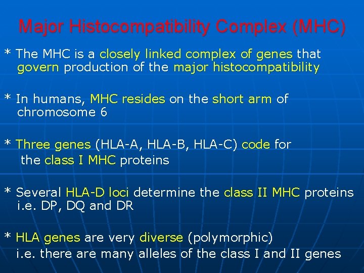 Major Histocompatibility Complex (MHC) * The MHC is a closely linked complex of genes