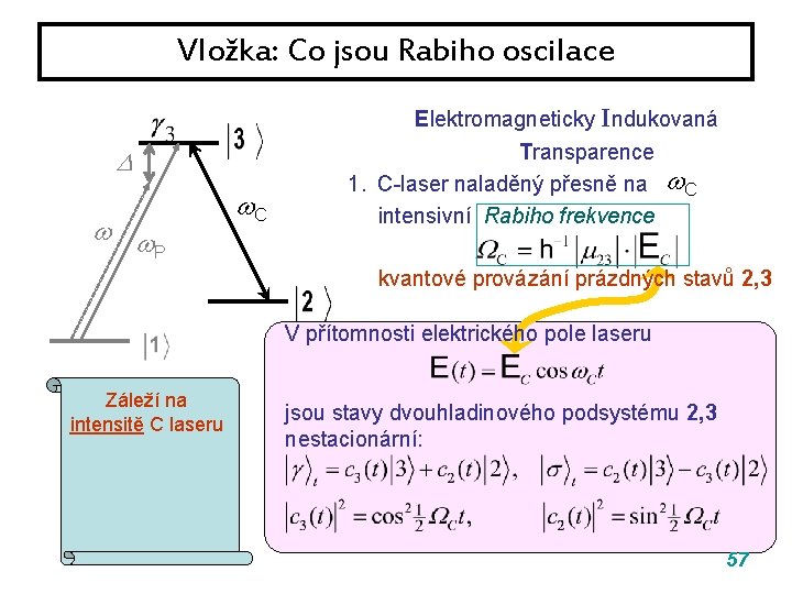 Vložka: Co jsou Rabiho oscilace P C Elektromagneticky Indukovaná Transparence 1. C-laser naladěný přesně Vložka: Co jsou Rabiho oscilace P C Elektromagneticky Indukovaná Transparence 1. C-laser naladěný přesně