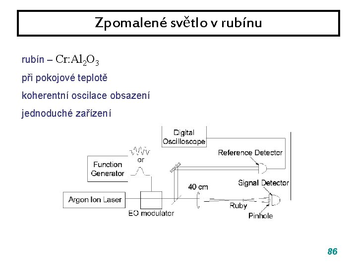 Zpomalené světlo v rubínu rubín – Cr: Al 2 O 3 při pokojové teplotě Zpomalené světlo v rubínu rubín – Cr: Al 2 O 3 při pokojové teplotě