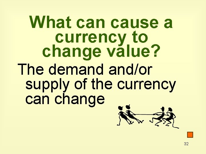 What can cause a currency to change value? The demand and/or supply of the What can cause a currency to change value? The demand and/or supply of the
