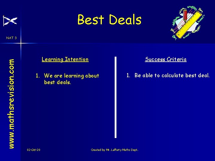 Best Deals www. mathsrevision. com NAT 3 Learning Intention Success Criteria 1. We are