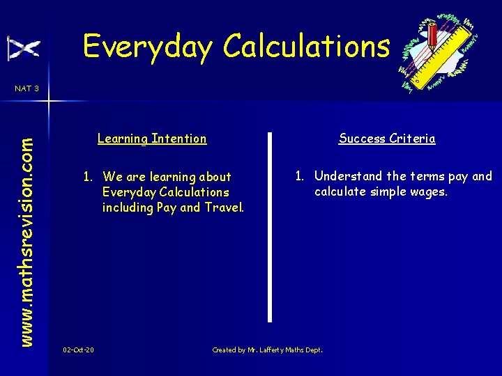 Everyday Calculations www. mathsrevision. com NAT 3 Learning Intention Success Criteria 1. We are