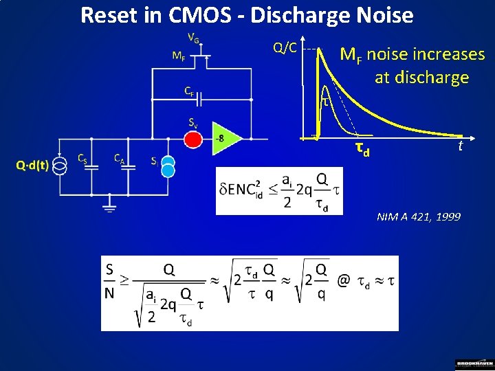 Reset in CMOS - Discharge Noise Q/C MF noise increases at discharge τ τd