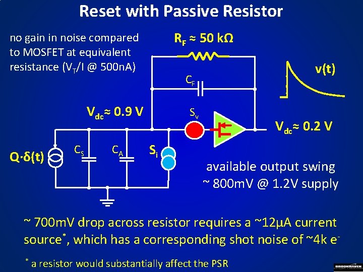 Reset with Passive Resistor RF ≈ 50 kΩ no gain in noise compared to