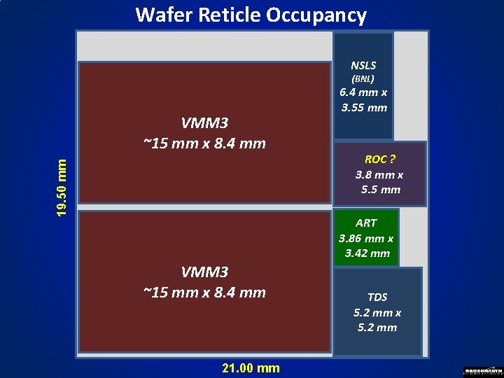 Wafer Reticle Occupancy NSLS (BNL) 19. 50 mm VMM 3 ~15 mm x 8.