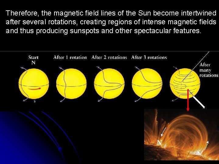 Therefore, the magnetic field lines of the Sun become intertwined after several rotations, creating Therefore, the magnetic field lines of the Sun become intertwined after several rotations, creating