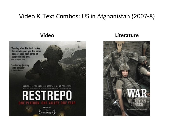 Video & Text Combos: US in Afghanistan (2007 -8) Video Literature 