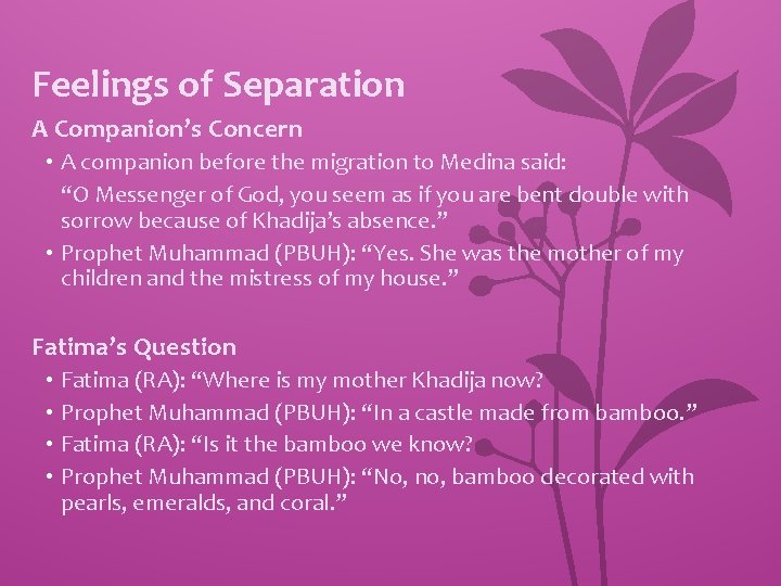 Feelings of Separation A Companion’s Concern • A companion before the migration to Medina