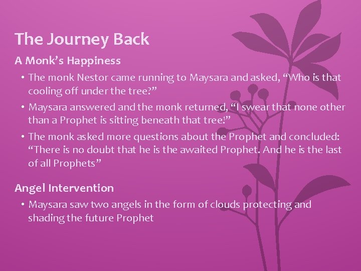 The Journey Back A Monk’s Happiness • The monk Nestor came running to Maysara