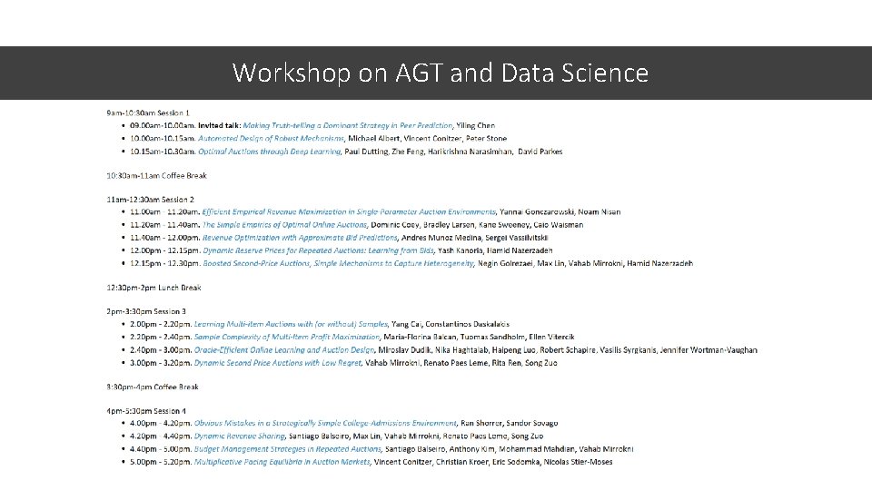 Workshop on AGT and Data Science Workshop on AGT and Data Science