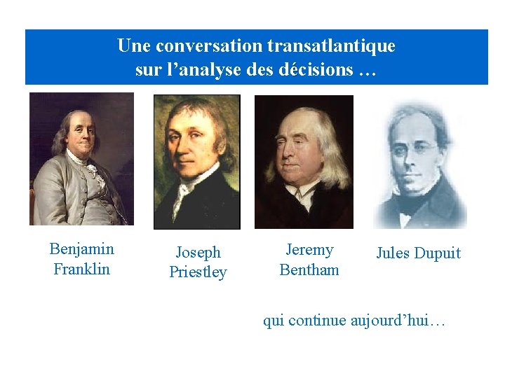 Une conversation transatlantique sur l’analyse des décisions … Benjamin Franklin Joseph Priestley Jeremy Bentham