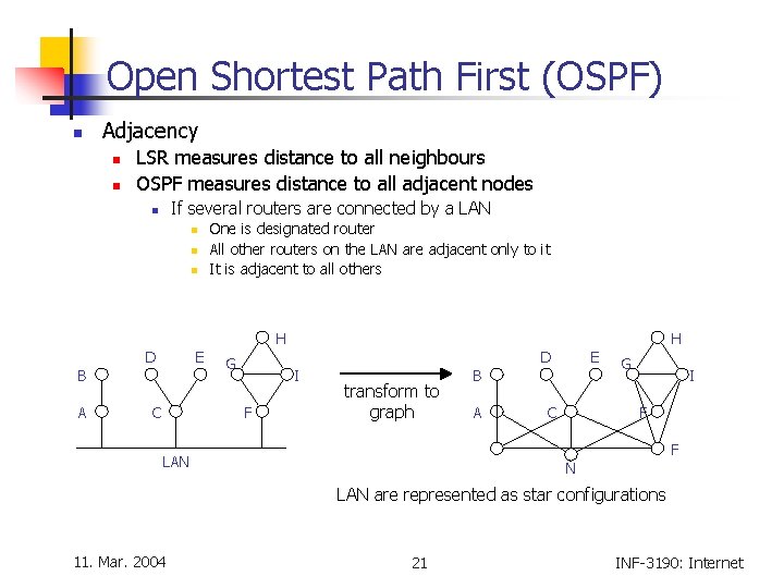 Open Shortest Path First (OSPF) n Adjacency n n LSR measures distance to all