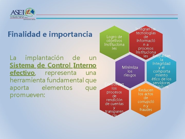 Finalidad e importancia La implantación de un Sistema de Control Interno efectivo, representa una