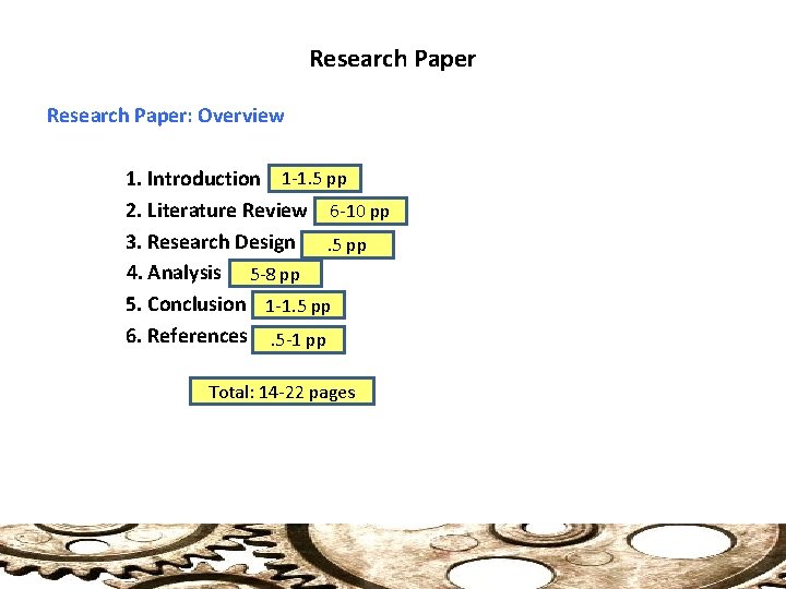 Research Paper: Overview 1. Introduction 1 -1. 5 pp 2. Literature Review 6 -10