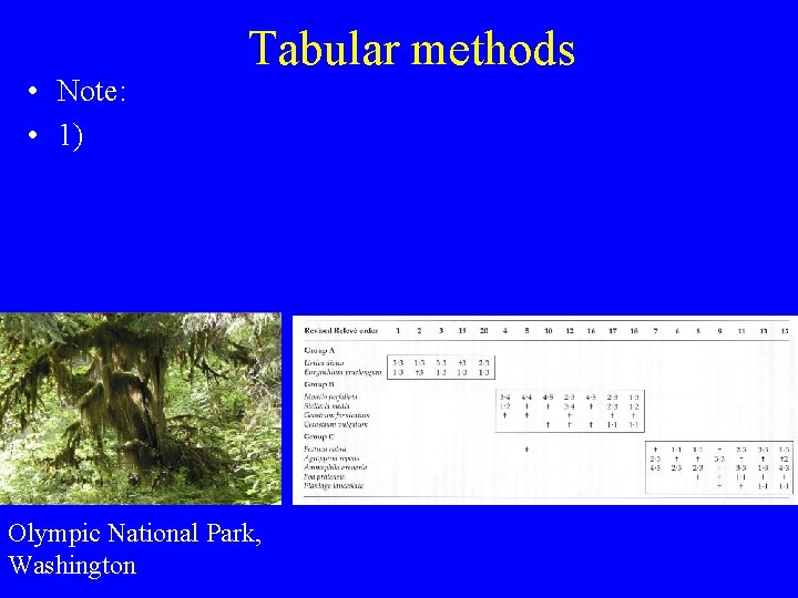  • Note: • 1) Tabular methods Olympic National Park, Washington 