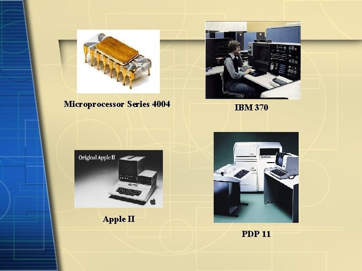 Microprocessor Series 4004 IBM 370 Apple II PDP 11 