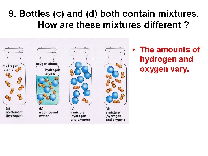 9. Bottles (c) and (d) both contain mixtures. How are these mixtures different ?