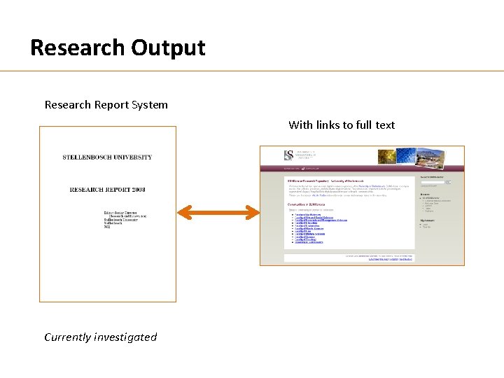 Research Output Research Report System With links to full text Currently investigated 