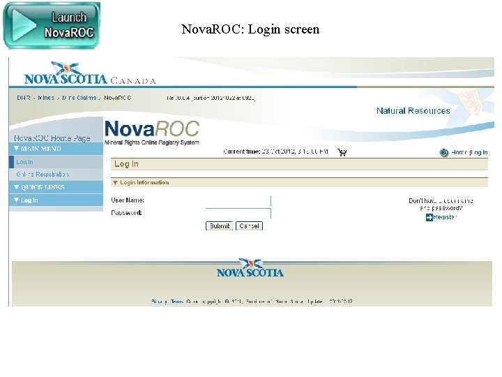 Nova. ROC: Login screen 
