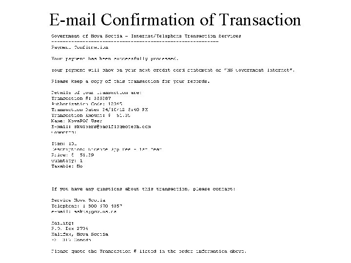 E-mail Confirmation of Transaction 