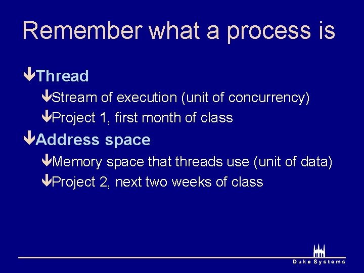 Remember what a process is êThread êStream of execution (unit of concurrency) êProject 1,