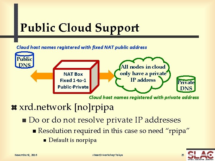 Public Cloud Support Cloud host names registered with fixed NAT public address Public DNS