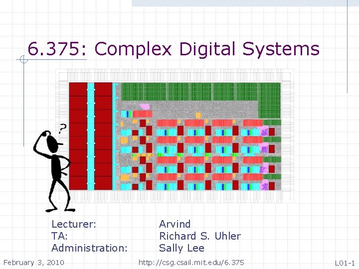 6. 375: Complex Digital Systems Lecturer: TA: Administration: February 3, 2010 Arvind Richard S.