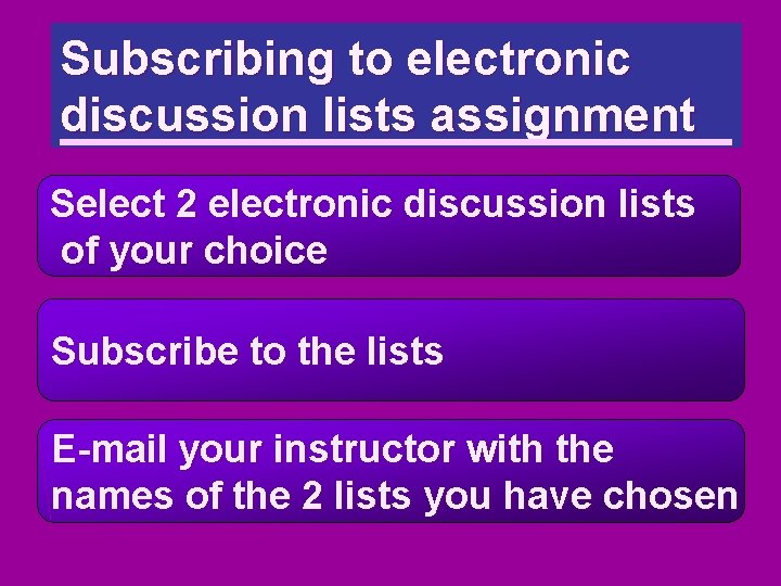 Subscribing to electronic discussion lists assignment Select 2 electronic discussion lists of your choice