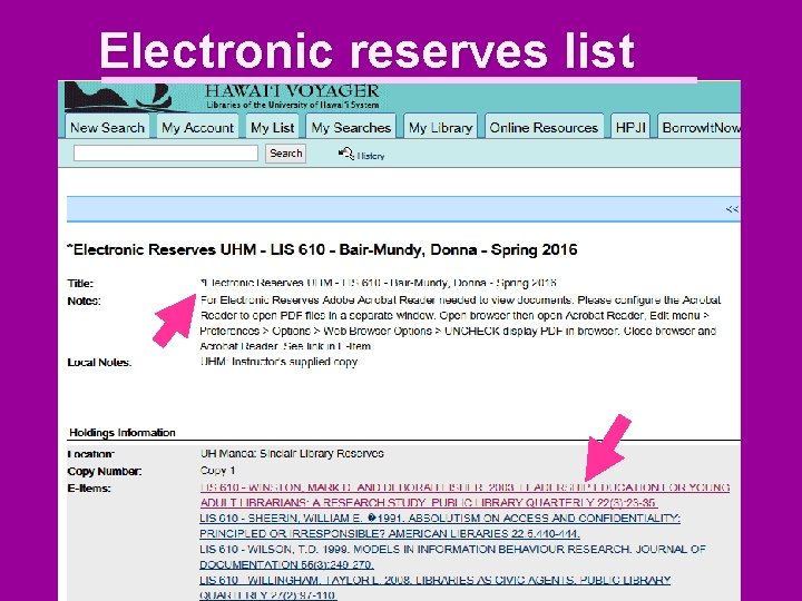 Electronic reserves list 