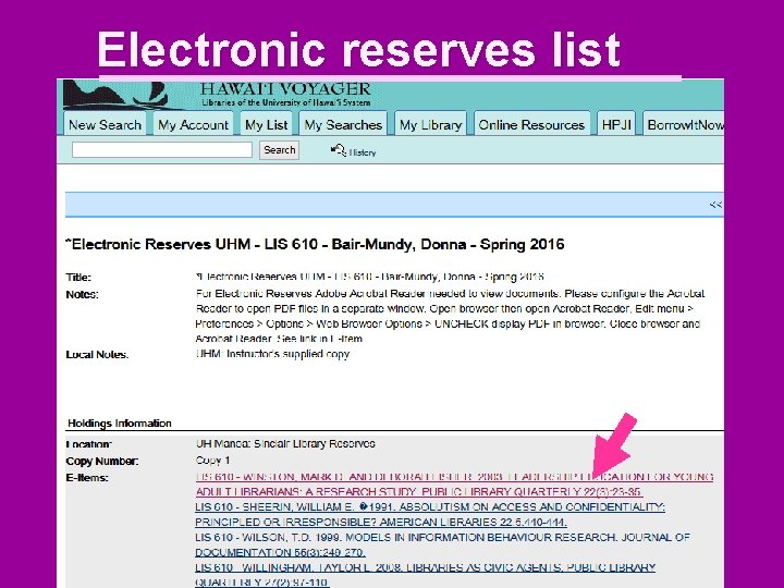 Electronic reserves list 