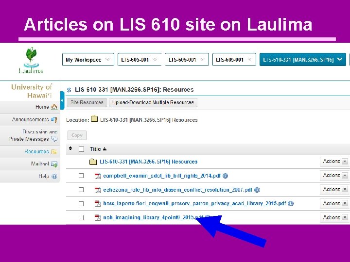 Articles on LIS 610 site on Laulima 