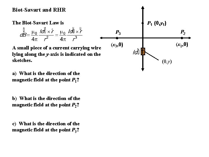 Biot-Savart and RHR The Biot-Savart Law is A small piece of a current carrying