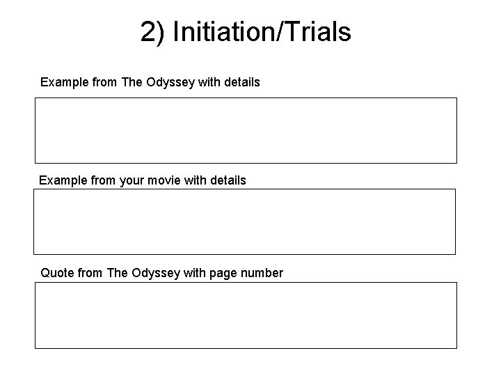 2) Initiation/Trials Example from The Odyssey with details Example from your movie with details