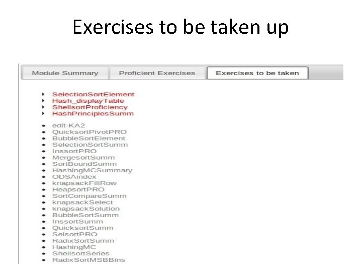 Exercises to be taken up 