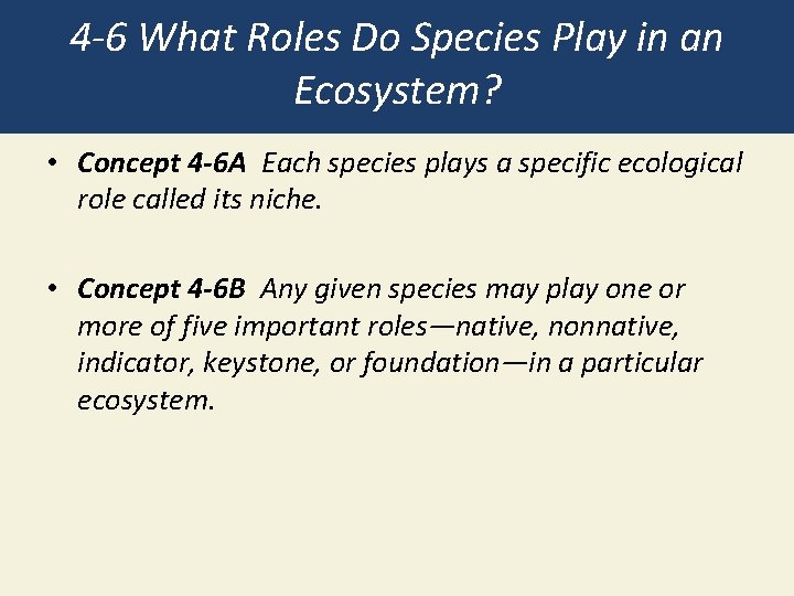 4 -6 What Roles Do Species Play in an Ecosystem? • Concept 4 -6