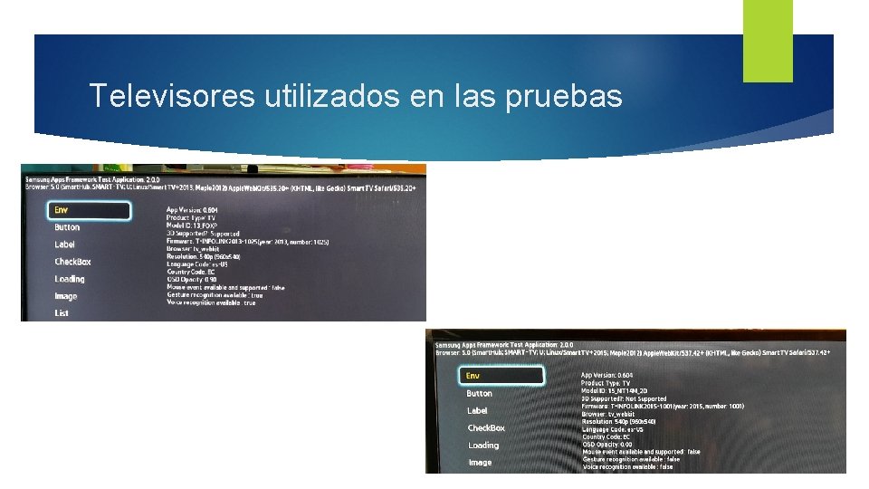 Televisores utilizados en las pruebas 
