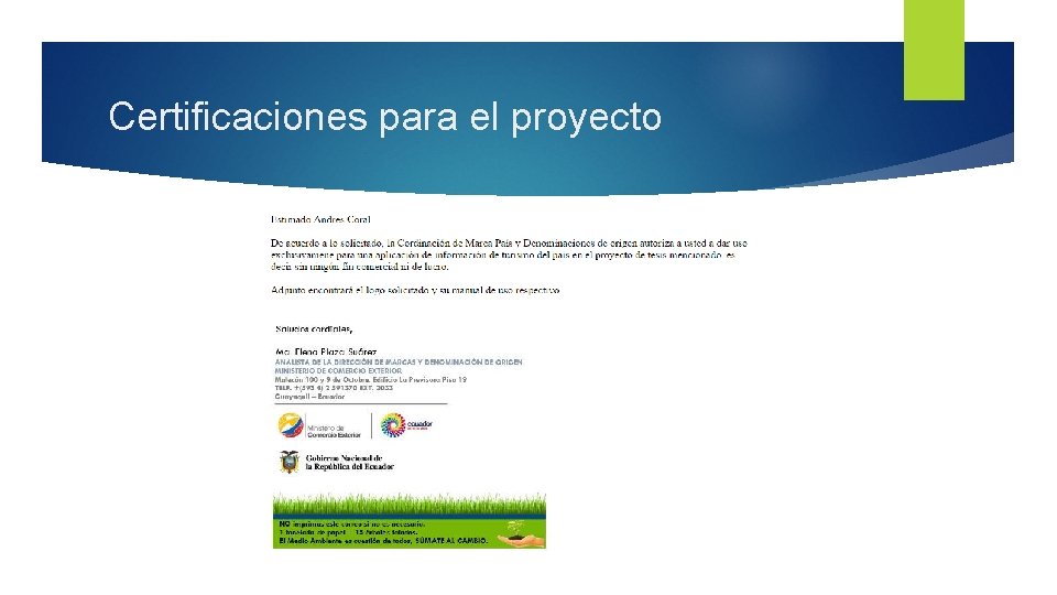 Certificaciones para el proyecto 