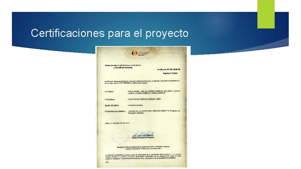 Certificaciones para el proyecto 