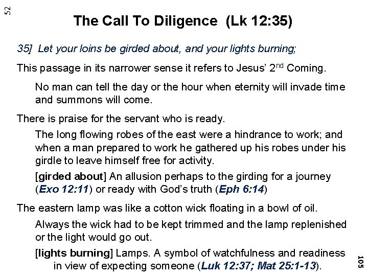 52 The Call To Diligence (Lk 12: 35) 35] Let your loins be girded