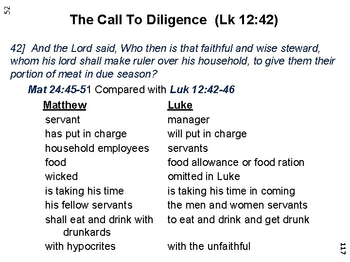 52 The Call To Diligence (Lk 12: 42) 117 42] And the Lord said,