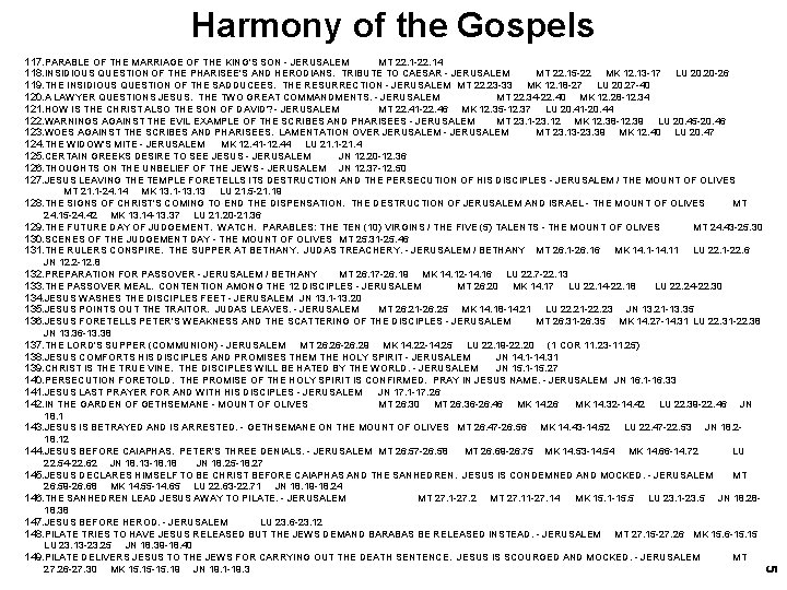Harmony of the Gospels 117. PARABLE OF THE MARRIAGE OF THE KING'S SON -